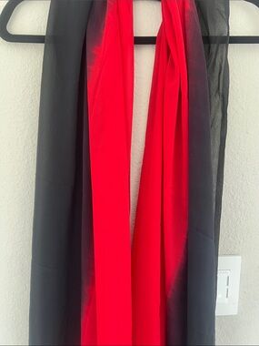 Long Two-Tone Red and Black Chiffon Scarf dupatta